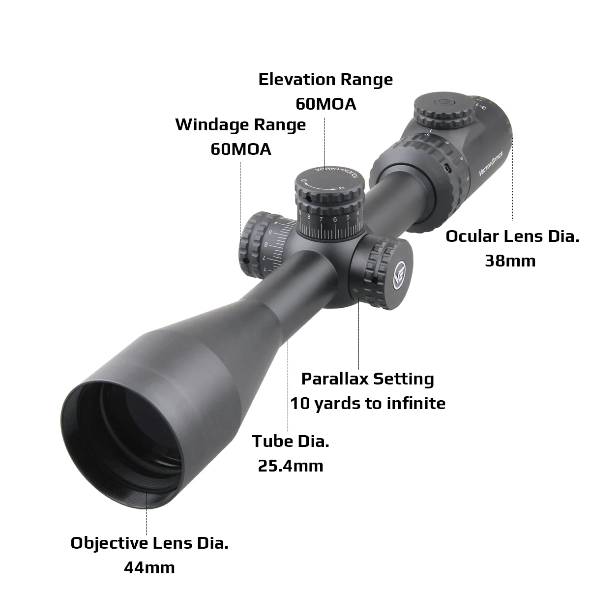 Vector Optics 3-12X44 SFP Rifle Scope 1/4 Moa, iluminación roja, alivio ocular largo, torretas de reinicio cero, caza - imagen 4