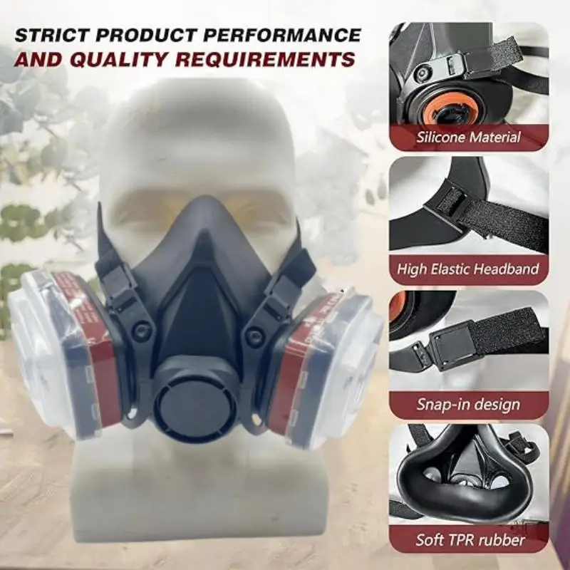 Nuevo 7-en-1/16-en-1 negro 6200 máscara antipolvo respirador de media cara pintura en aerosol Vapor orgánico filtro de Gas químico máscara de Gas seguridad laboral - imagen 5