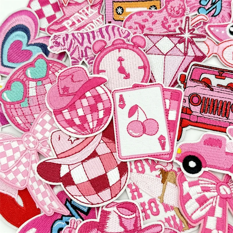 40 unids/lote de parches bordados surtidos de color rosa para ropa, apliques bordados, suministros de planchado, parche decorativo para planchar - imagen 5