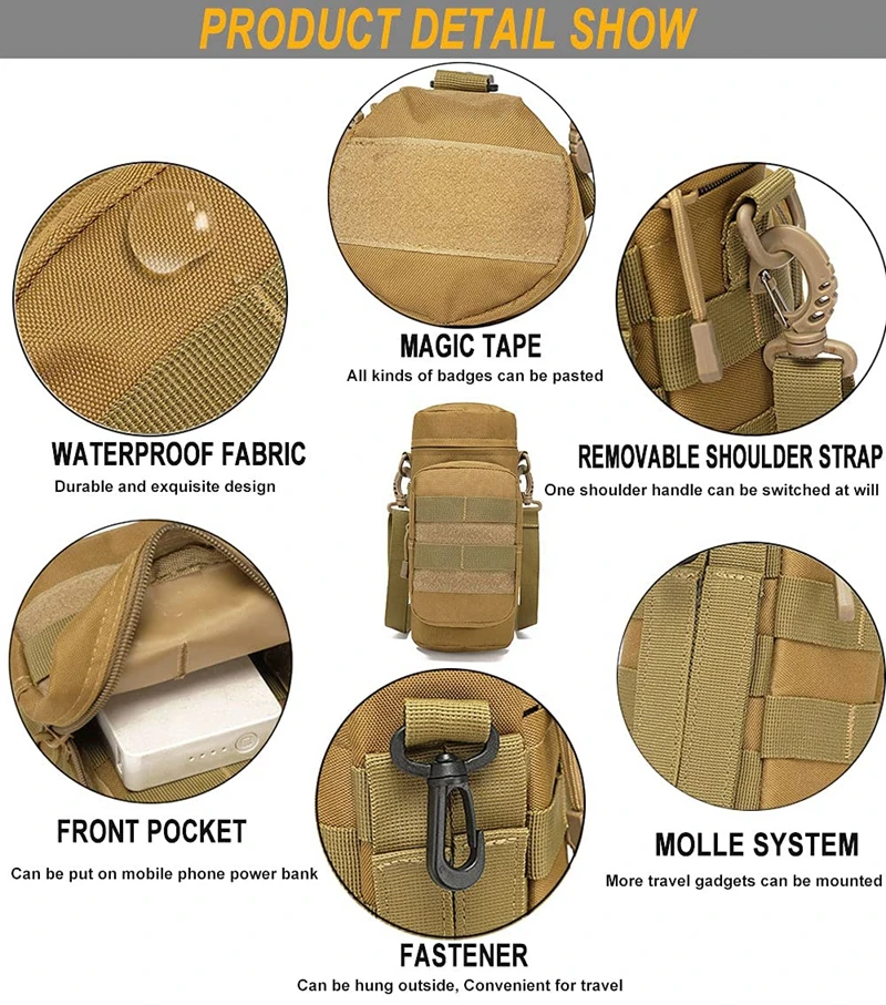 Molle-Bolso táctico para botella de agua, bolsa de hombro, hervidor de agua, mochila trasera para cintura, para viajes al aire libre, actividades militares, Camping, senderismo - imagen 4