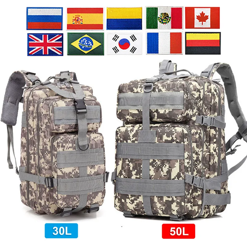 Mochila multifunción de acampada para hombre, bolsa táctica de camuflaje para deportes al aire libre, tela de nailon, resistente al agua, 30L/50L - imagen 5