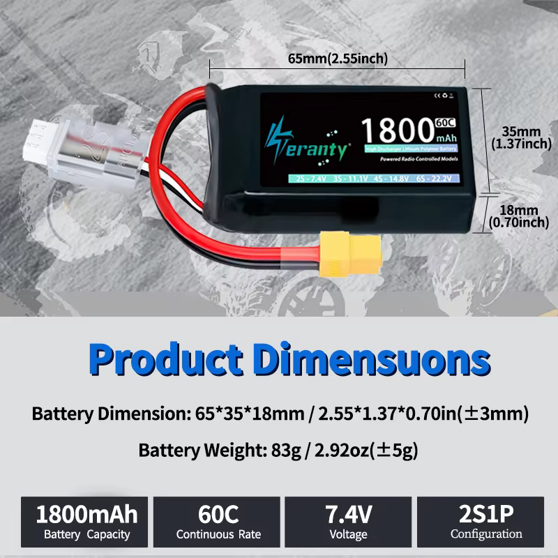 2/4 Uds TERANTY 2S 1800mAh 7,4 V 60C batería Lipo con enchufe T XT30 XT60 JST para RC coche camión Buggy FPV Drone helicóptero avión - imagen 4