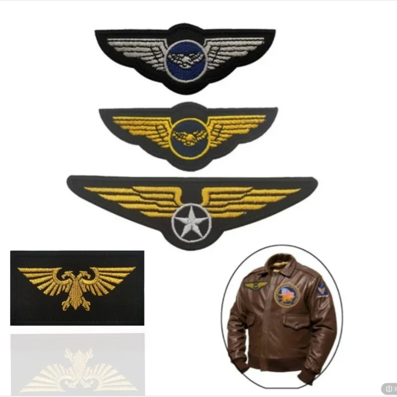 Parches de piloto de aviación, insignia de moral de águila de doble cabeza, brazalete, Top Gun militar, parche de gancho y bucle bordado para pegatina de mochila - imagen 2
