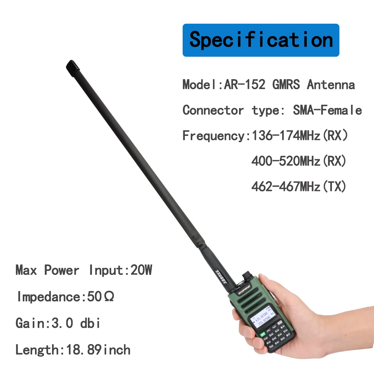 ABBREE GMRS-48CM CS antena táctica SMA-hembra ajustable plegable 462-467Mhz para Baofeng GM-15 Pro Ham Walkie Talkie - imagen 2