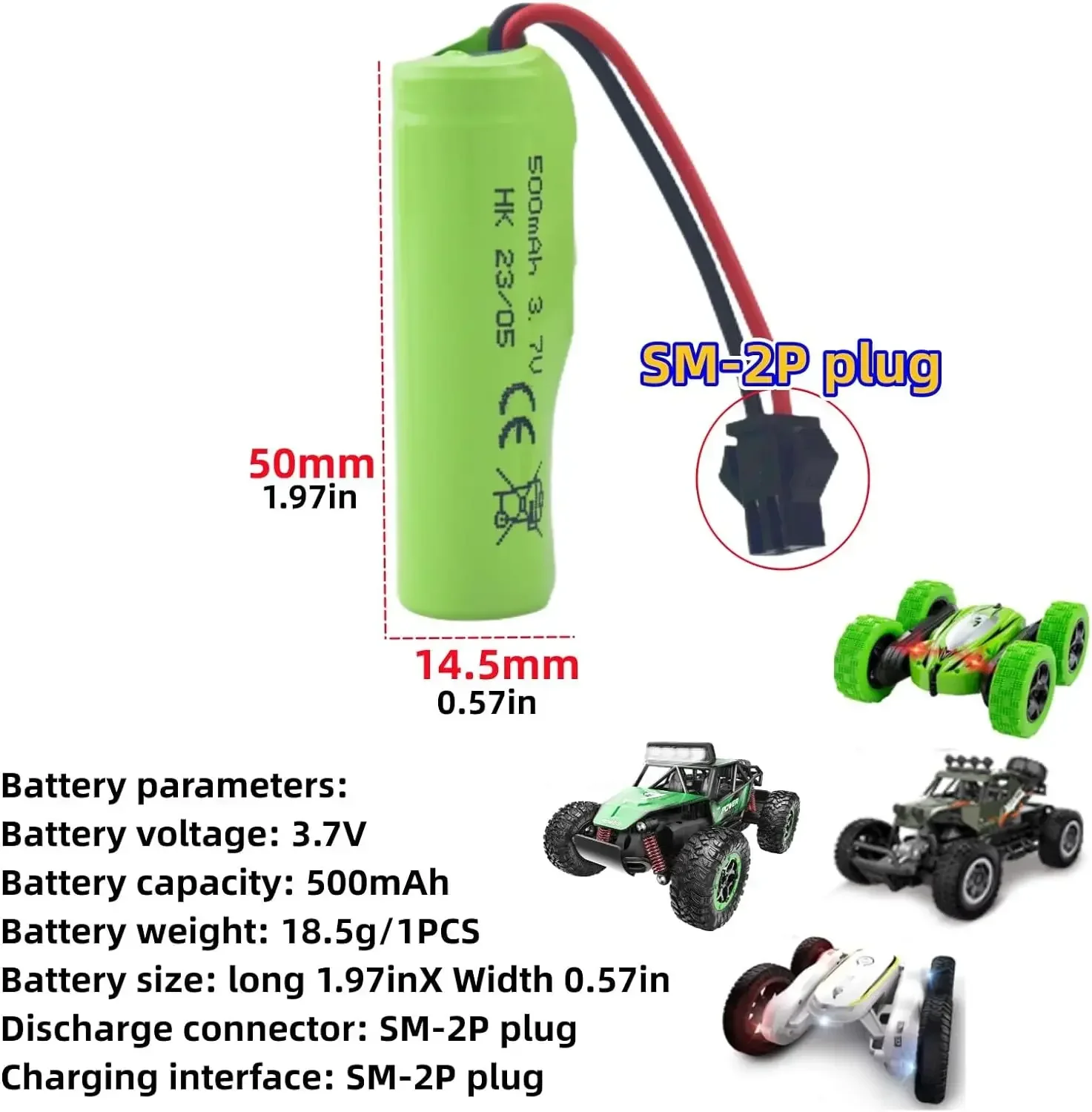 Batería Lipo de 3,7 V y 500mAh para coche RC acrobático de doble cara DE35 DE38 DE40 DE50 TB201 TM201 TC141 DE84 S767 SL-356A 1220A - imagen 2