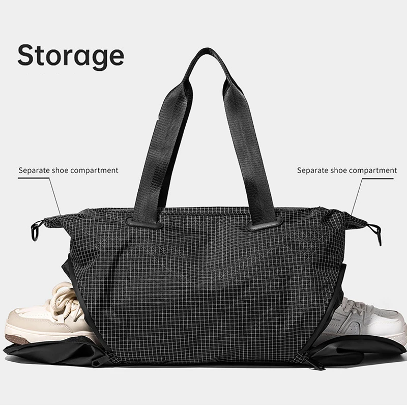 Bolsa de gimnasio para deportes al aire libre, senderismo, Camping, desplazamientos, bolsos de hombro tipo bandolera, almacenamiento de bolsillo para zapatos, bolsos de viaje a cuadros - imagen 5