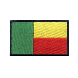 Parches de bandera de la República Benin, brazalete, parche bordado, gancho y bucle, insignia bordada con hierro, raya militar