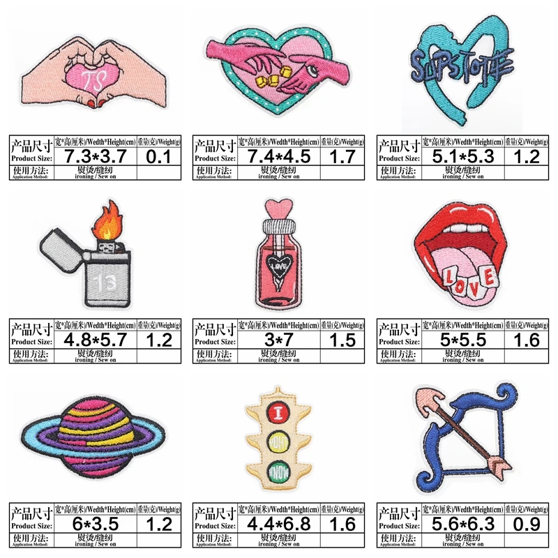 10 unids/lote parches bordados de dibujos animados de color rosa cinta amor corazón anillo parche hierro en parches para ropa chaquetas sombreros apliques DIY - imagen 3
