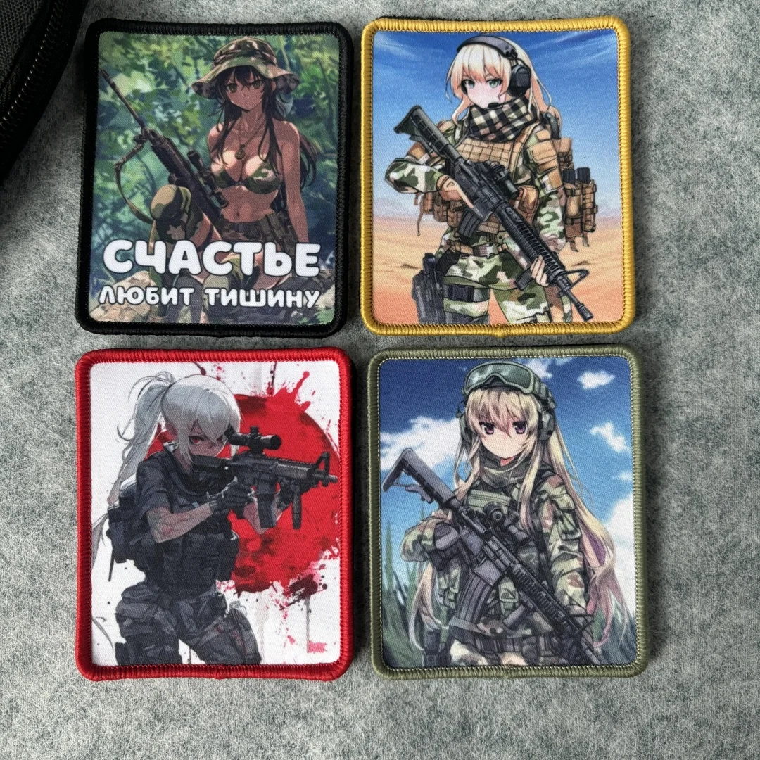 Parche con estampado de Anime Gun Girl, insignia de moral táctica con gancho y bucle, mochila, chaleco, pegatinas decorativas, parches para brazalete para ropa