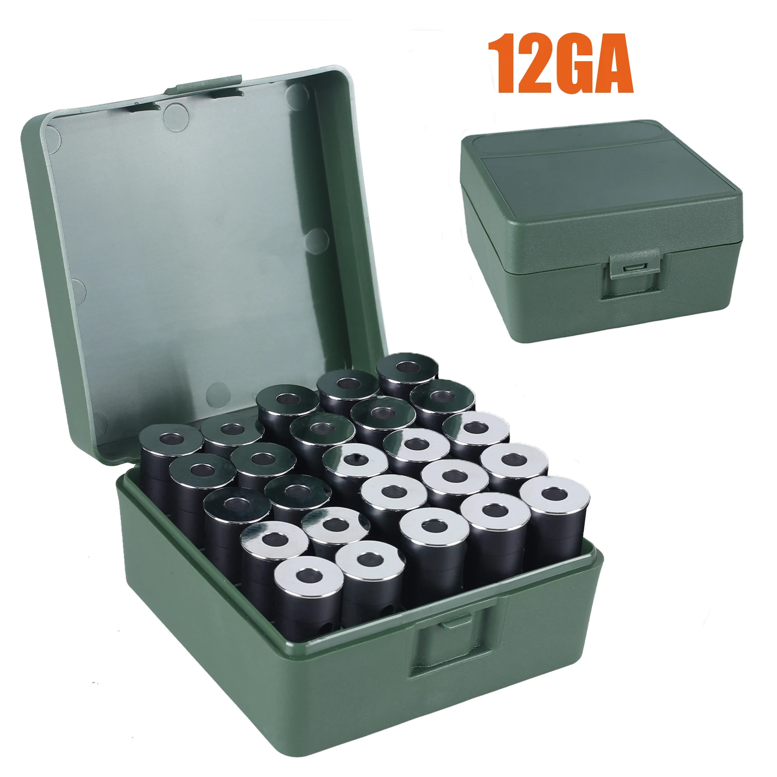 Caja de munición táctica 12GA, caja de balas de escopeta de 50 rondas, caja de almacenamiento de cartuchos, soporte de carcasa de balas de munición abatible portátil