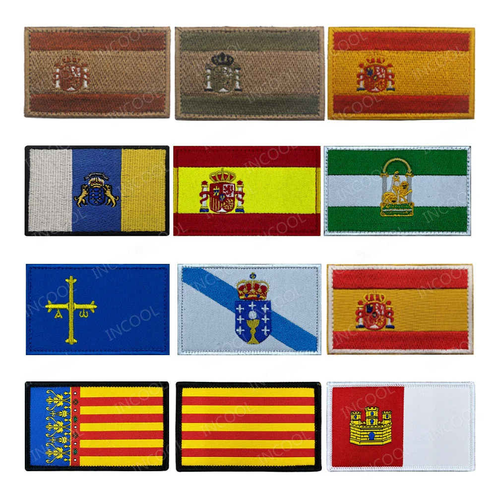 Asturias Españolas Andalucía Galizia Valencia Cataluña Islas Canarias Bandera Parche bordado Brazalete Apliques Banderas de España Insignias