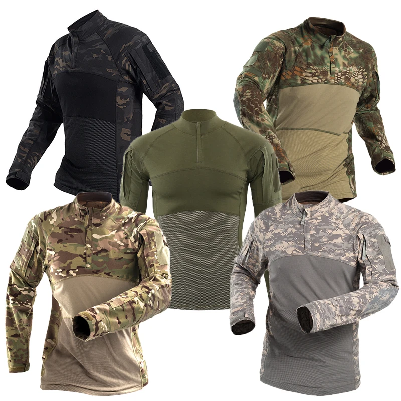 Camiseta táctica de malla para hombre, camiseta de camuflaje de manga larga con cremallera, rana de asalto, escalada al aire libre, uniforme de senderismo, camisa para fiesta de graduación y Club, genial - imagen 3