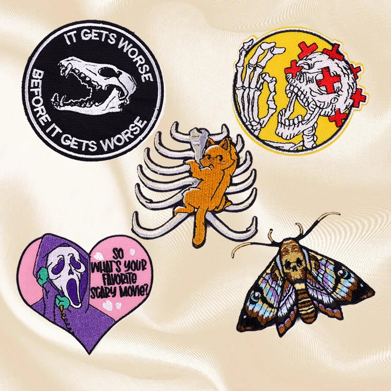 Juego de parches bordados de calavera de terror, parches termoadhesivos de hierro para ropa, pegatinas de costura de animales y gatos, bricolaje - imagen 5