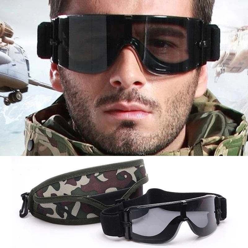 Gafas tácticas Airsoft Paintball CS juego caza a prueba de viento desierto 3 lentes intercambiables gafas protectoras para tiro al aire libre