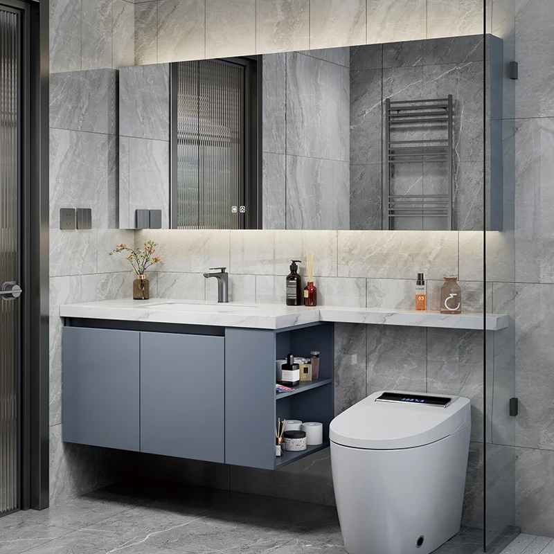 Combinación de gabinetes de baño, encimeras de tablero de roca, gabinetes de baño extendidos y biselados, columnas, lavabos de baño - imagen 2