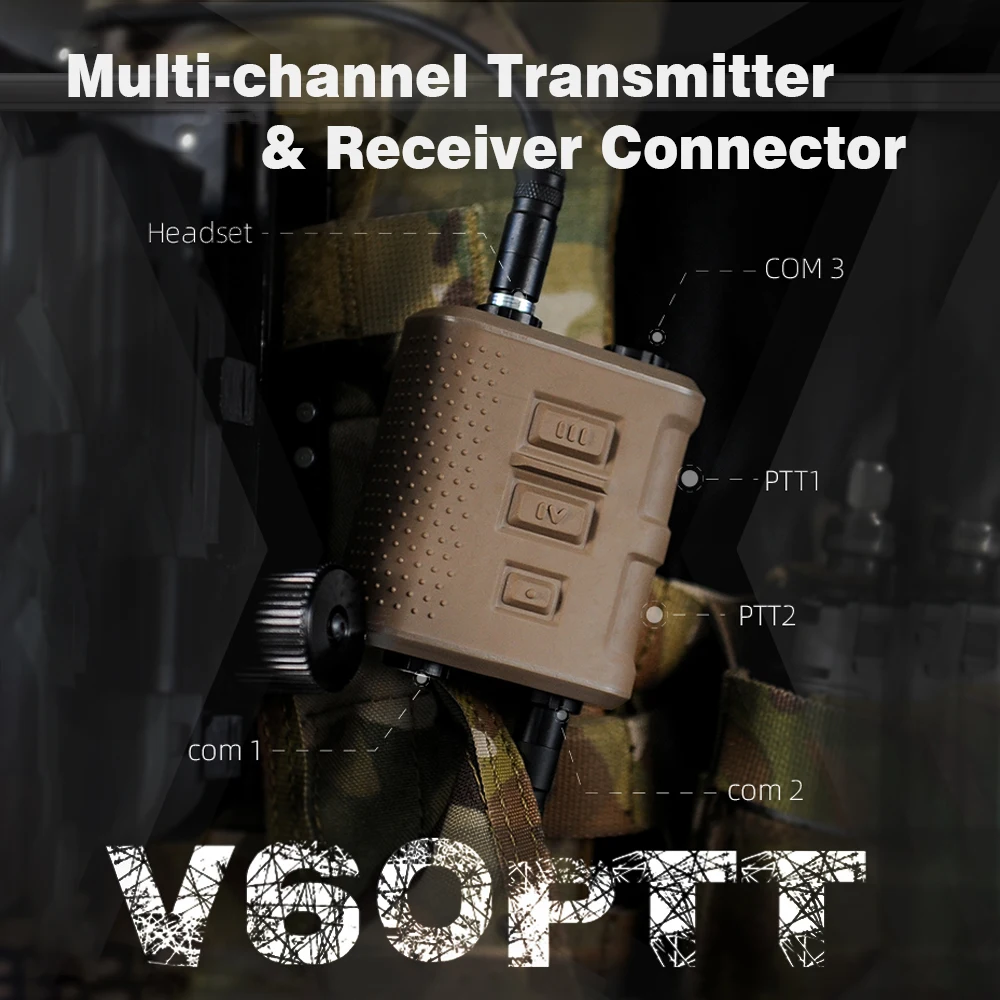 Conector receptor transmisor táctico FCS V60 PTT, dos canales de comunicación para cabezales AMP Comtac III - imagen 2