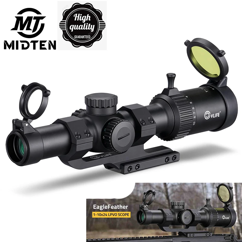 Mira telescópica para Rifle MIDTEN EagleFeather 1-10x24 LPVO rojo verde iluminado BDC retícula segundo plano Focal alcance cero reinicio 30mm Cantile - imagen 2