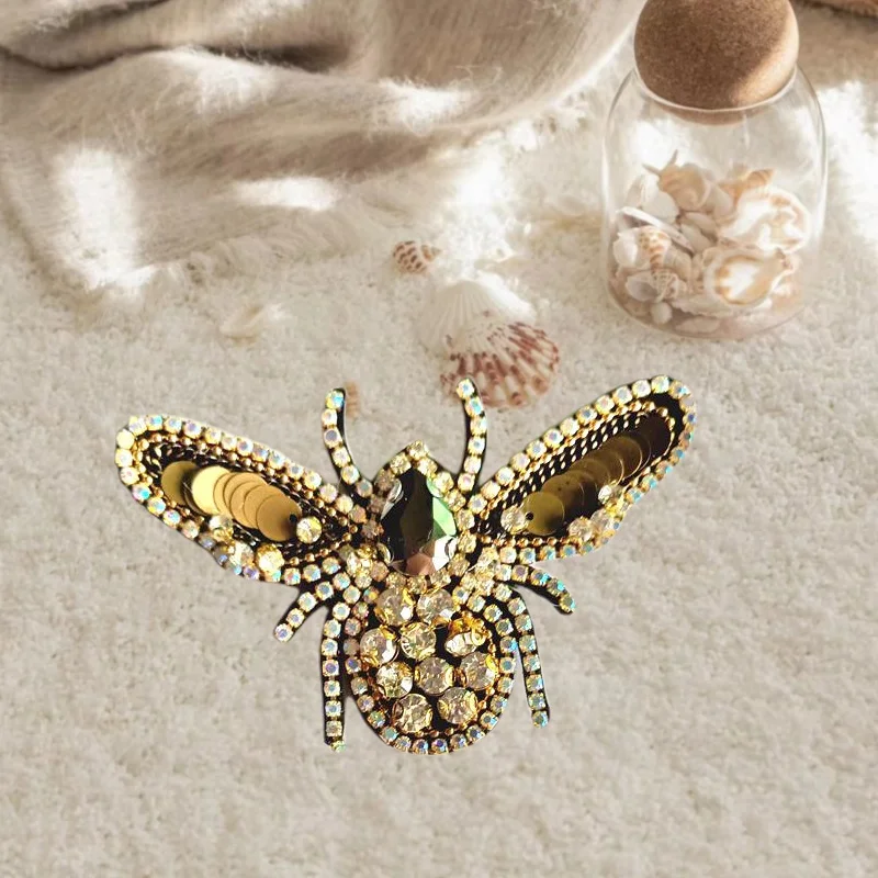 Parches coloridos AB con cuentas de abeja y diamantes, parches para coser para ropa, apliques de cuentas, parche bonito, ropa decorativa con diamantes de imitación - imagen 2