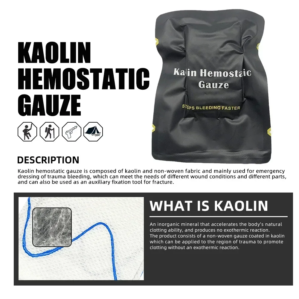 Venda hemostática de kaolín táctica gasa comprimida emergencia - imagen 3