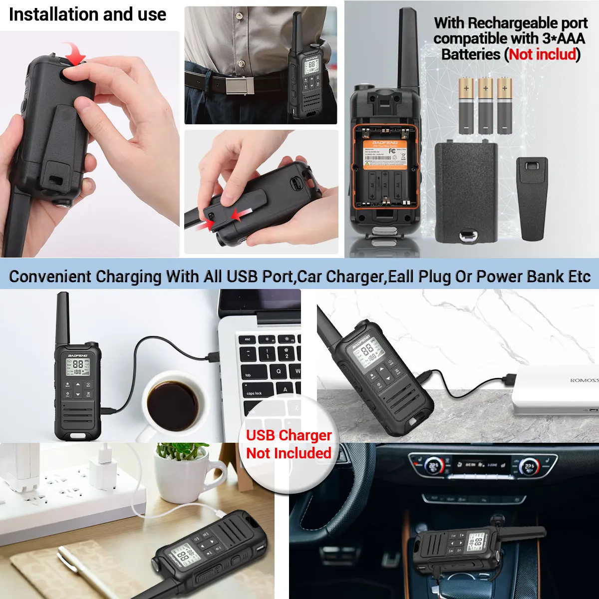 2 uds Baofeng F22 PMR FRS Mini Walkie Talkie impermeable tipo C sin licencia NOAA Radioaficionado bidireccional portátil para caza - imagen 3