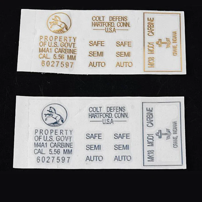 Pegatina de Metal de Color dorado/plateado para Gel Blaster M4A1, pegatina para el cuerpo de la pistola, carabina M4 5,56, accesorios, equipo de caza - imagen 3