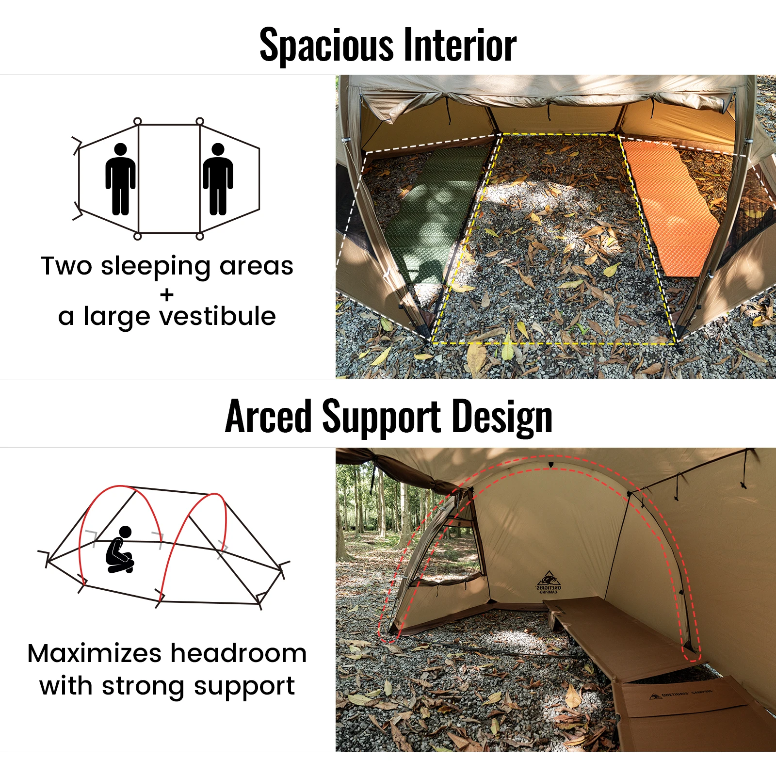 OneTigris Raven Nest Tunnel tienda caliente 2 personas refugio de Camping con estufa Jack 4 estaciones tienda impermeable para mochilero Bushcraft - imagen 5