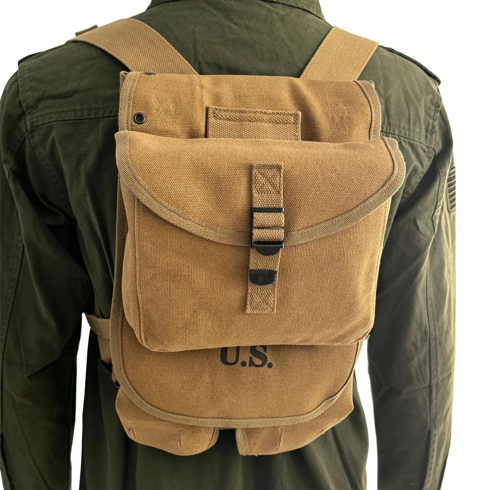 Mochila de equipo táctico estadounidense M1928 de la Segunda Guerra Mundial, bolso de lona caqui Retro, colección de réplica de equipo táctico de campo - imagen 5