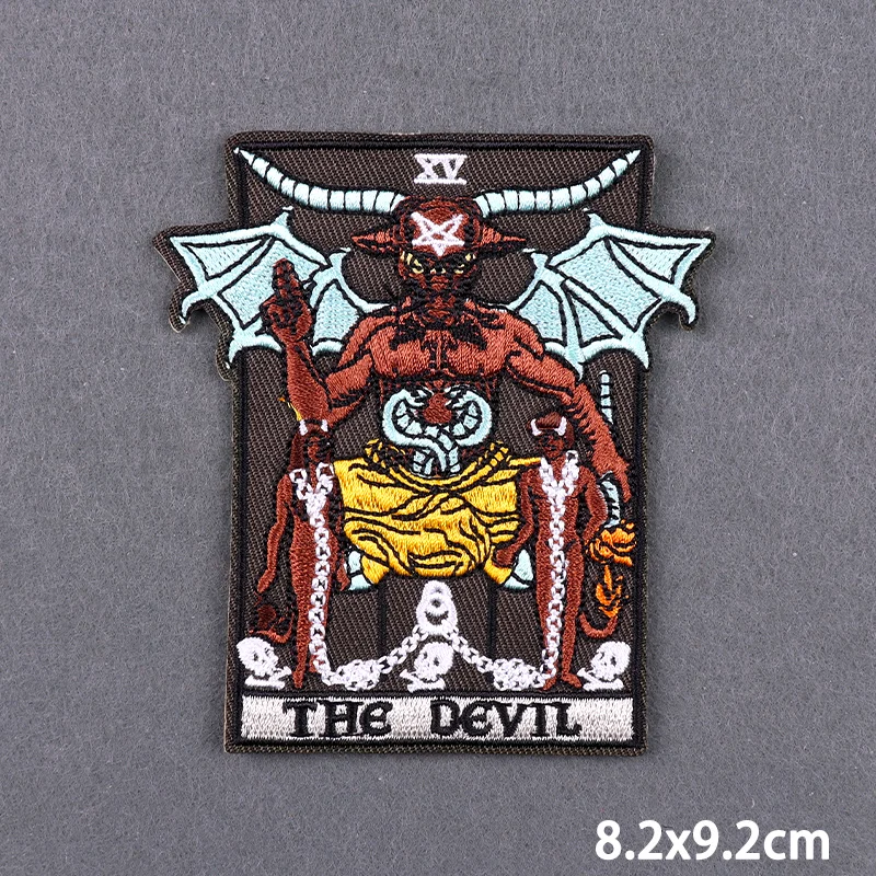 Parches para planchar el diablo para ropa, parches bordados de Tarot de Calavera para ropa, apliques DIY, pegatinas para planchar, parche Fusible - imagen 3