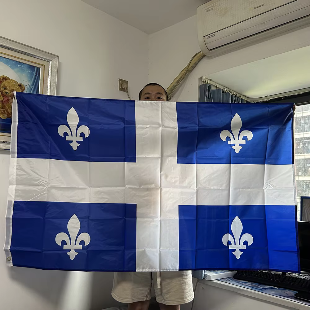Bandera Quebec flor de lis – Poliéster colgante con ojales de latón
