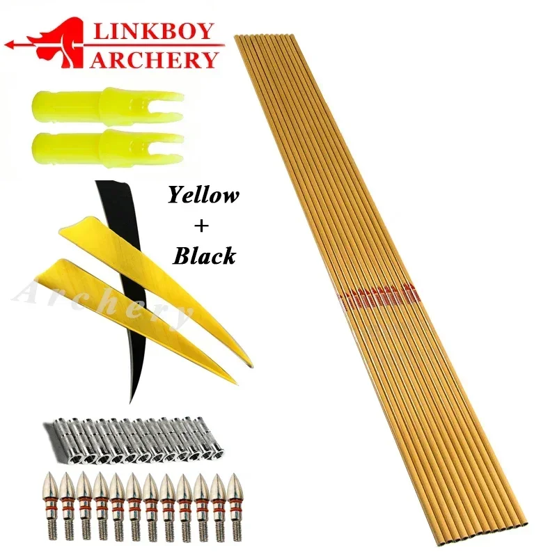 12 Uds. Flecha de carbono de piel de bambú ID6.2mm Spine300 400 500 600 para arco tradicional compuesto accesorios de caza DIY