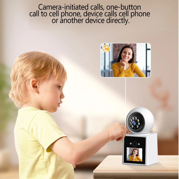 Cámara de vídeo inteligente Intercomunicador bidireccional de un solo toque 360 °   Pan/Tilt 2,4 pulgadas 1080P 3MP Visión nocturna infrarroja Videollamada de monitoreo doméstico