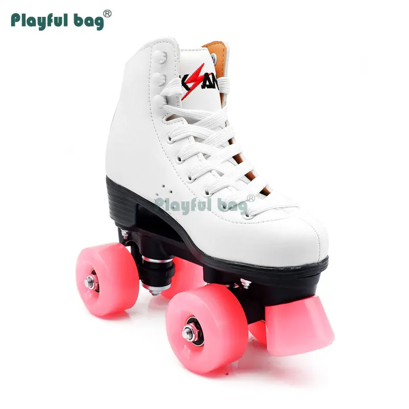 Bolso juguetón para hombre y mujer, patines dobles de cuero de microfibra, zapatos deportivos de patinaje de cuatro ruedas, rueda de gelatina AMB128 - imagen 5