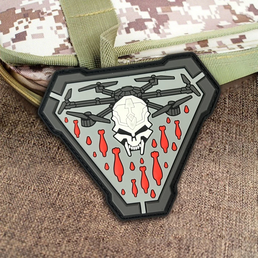 Parche táctico Droneskeleton Missile Morale, gancho y bucle de PVC, equipo divertido del ejército, pegatina para mochila para ropa, brazalete militar