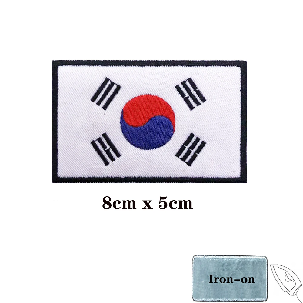 Parches de bandera coreana para el brazo, parche bordado de gancho y bucle, insignia bordada de hierro, rayas militares - imagen 2