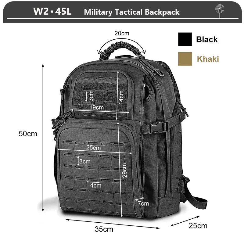 Mochila táctica de asalto de 3 días para hombre, bolsa Molle grande de 38/45L, impermeable para exteriores, senderismo, Camping, viaje, 600D - imagen 5