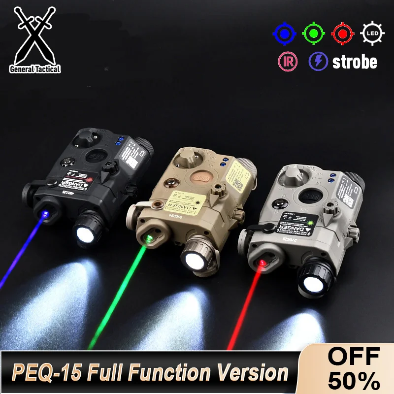 PEQ-15 táctica para Airsoft Scout, luz LED estroboscópica IR, con punto rojo, verde y azul, 20mm, LA-5B