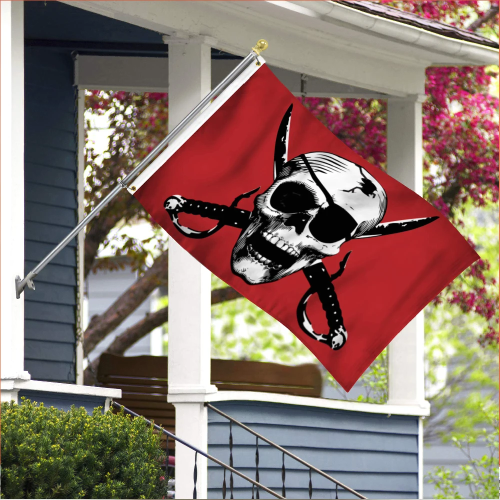 FLAGLINK 90x150 CM Bandera de calavera carmesí Poliéster Impreso Banner para Decoración