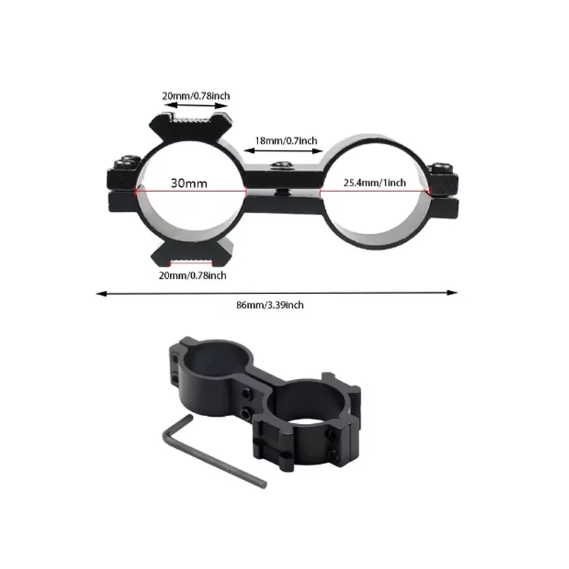 Accesorios para pistola de juguete, soporte láser para linterna con alcance de 30/25,4mm de diámetro, doble anillo, con riel Picatinny superior de 20mm, para caza y deportes - imagen 2