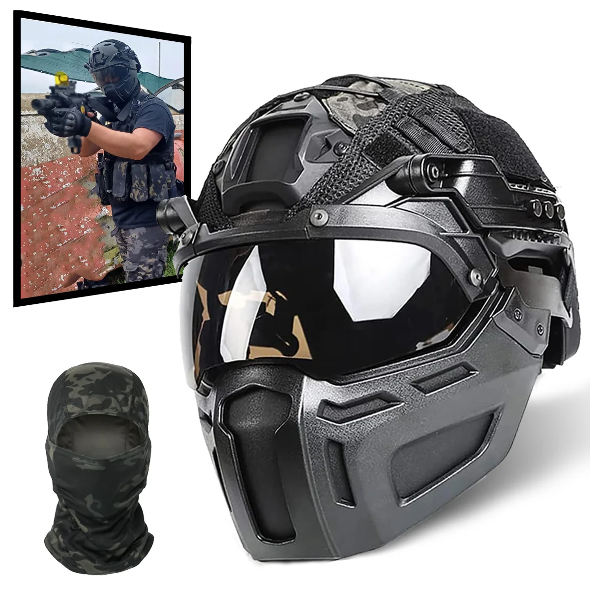 Casco táctico Airsoft Fast con cubierta de casco Multicam, máscara de Paintball de cara completa y juego de gafas para caza al aire libre, juego CS CBQ
