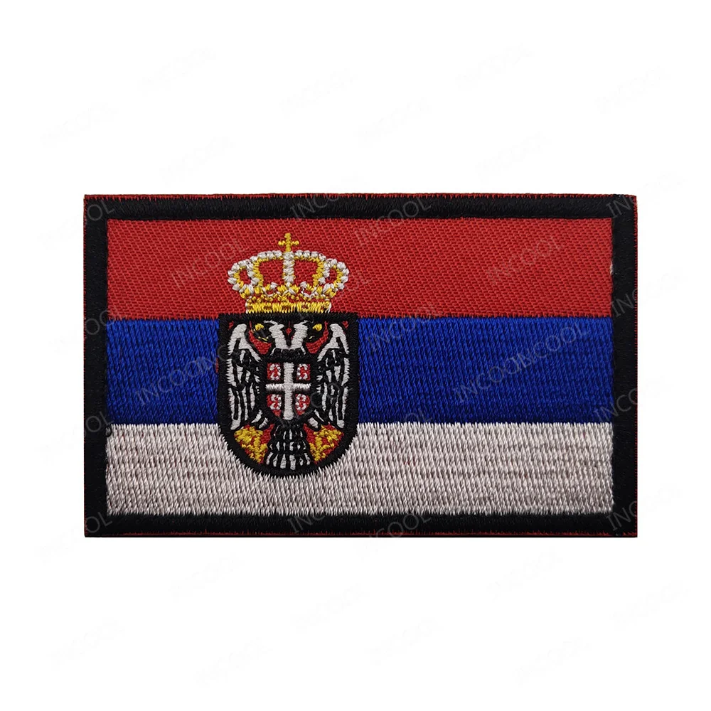 Parches bordados con bandera de Serbia, banderas serbias reflectantes IR, brazalete con apliques, parche de hombro de goma de PVC para mochila de ropa - imagen 2
