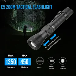 Trustfire E5 linterna LED táctica con zoom 1350 lm USB-C recargable