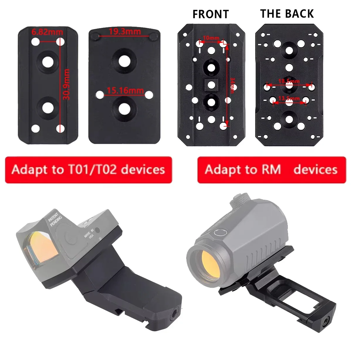 Montaje lateral de mira de punto rojo 45 °   Accesorios de base de montaje de óptica compensada Metal RM T01 T02 punto rojo holográfico soporte de 45 grados - imagen 5