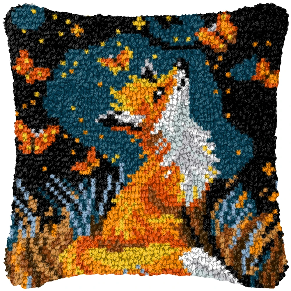 Gancho de pestillo de tigre/león/lobo, bordado de almohada de animales, Kit de bordado de puntadas anudadas, ganchos de mano, Kits de gancho de pestillo para alfombra de punto - imagen 3