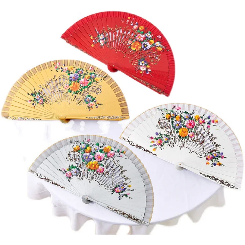 Abanico de baile Abanico de madera español plegable Abanico rojo Cheongsam Fan - imagen 3