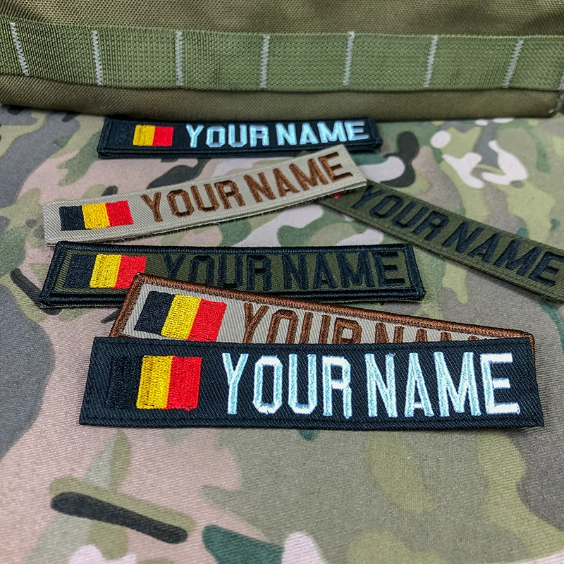 Cinta con nombre personalizado, parche bordado con bandera de Bélgica, gancho y bucle, Multicam, verde, ACU, negro, bronceado - imagen 5