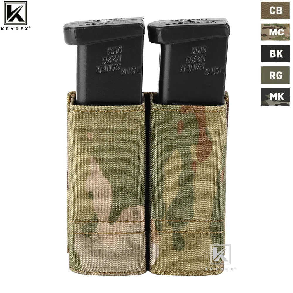 KRYDEX Bolsa táctica doble para revistas de 9 mm, doble pila.40 45 ACP, soporte para pistola Mag, compatible con cinturón de trabajo y MOLLE