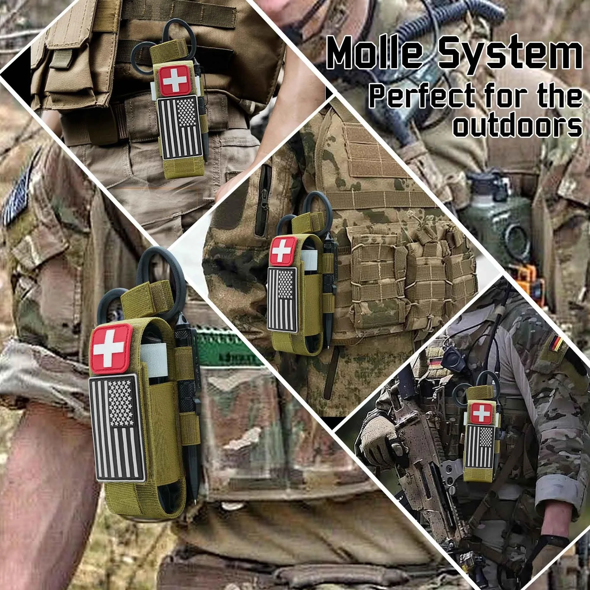 Bolsa de torniquete Molle 1000D mejorada de 2 piezas, fundas de bolsa de torniquete médico táctico, equipo de tiro de caza Airsoft al aire libre