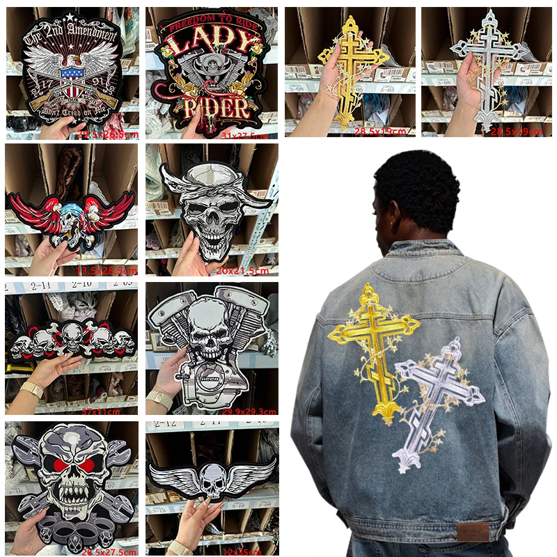 Parche de motociclista Punk grande/grande, parches bordados para motocicleta en chaqueta/ropa, parches de Rock de terror para ropa, insignias de costura DIY - imagen 2