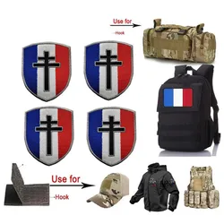 Parche bordado de escudo cruzado francés, parches bordados para ropa, parches de gancho y bucle para coser ropa militar
