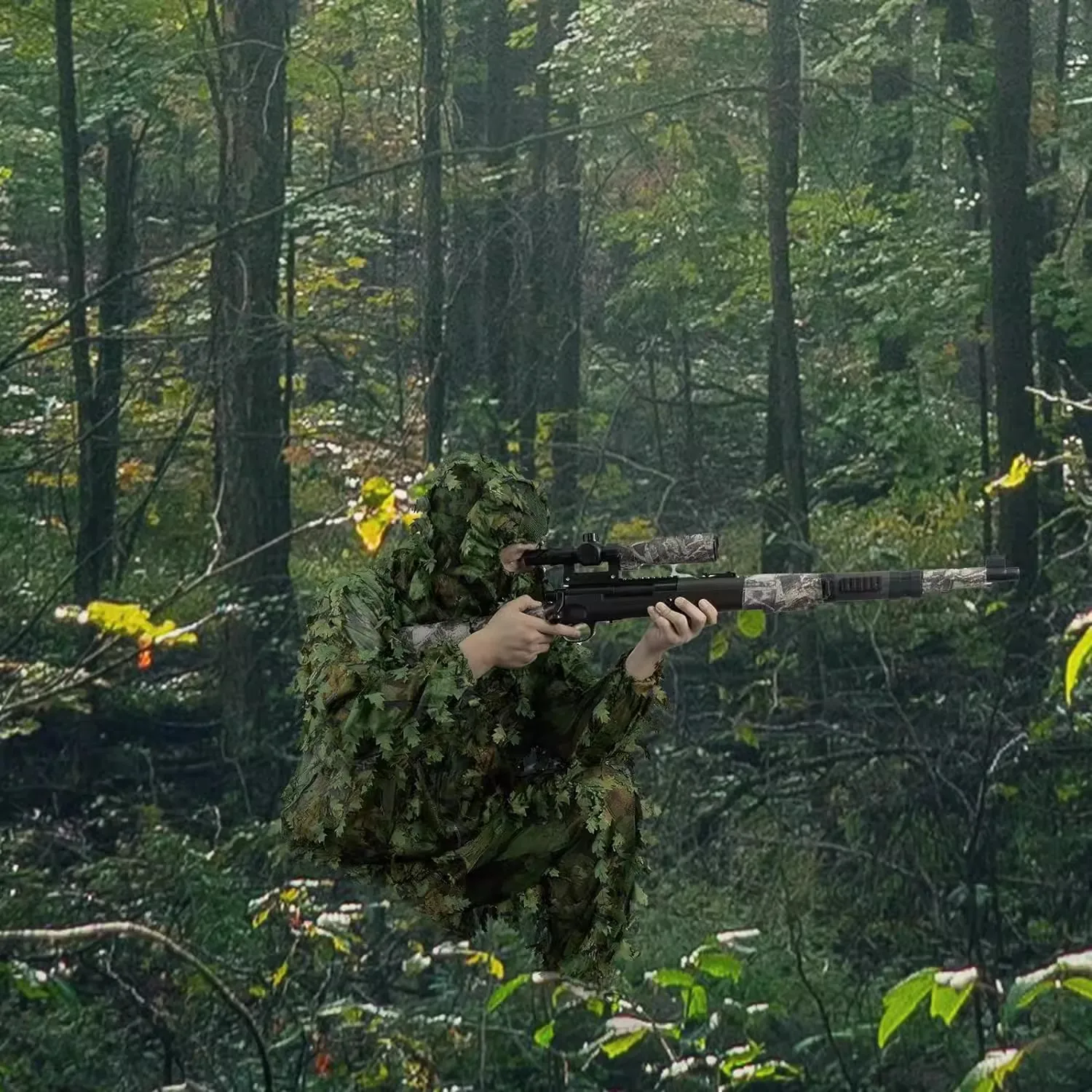 Primavera hojas dentadas camuflaje biónico caza pesca ropa francotirador Ghillie traje fotografía de la selva ropa de observación de aves - imagen 5